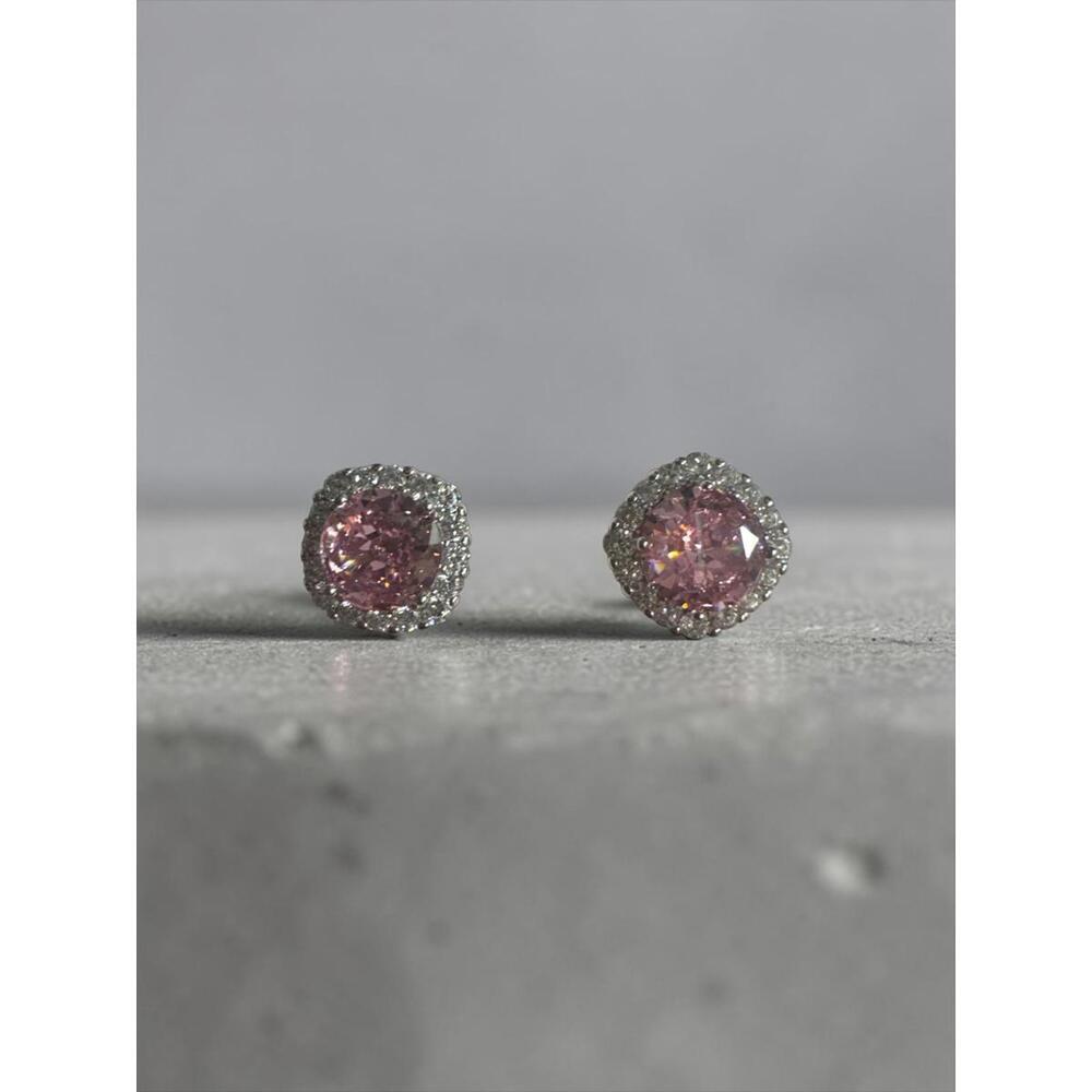 Nanette Lepore 925 Silver Pink Cubic Zirconia Stud Earrings